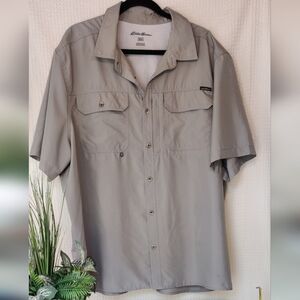 Eddie Bauer Mens Short Sleeve Gray Button Down Shirt Size XXL